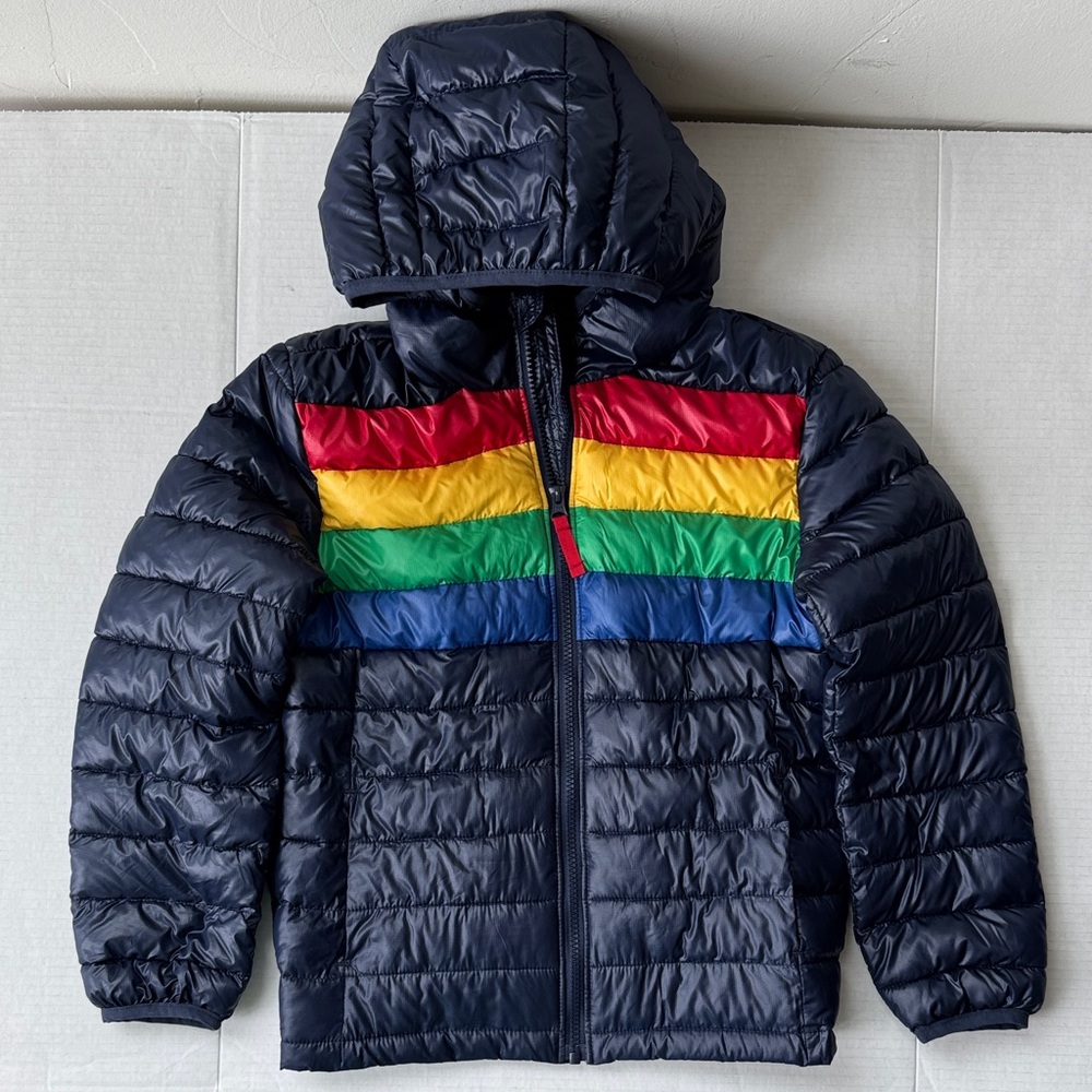 Primary Kids Puffer Jacket with Colorful Stripes